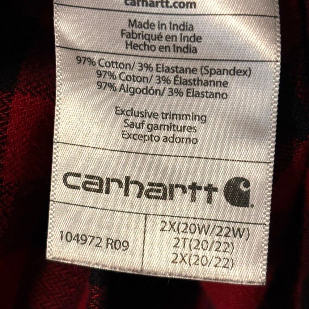Carhartt Rugged Flex Loose Fit Button Up Flannel Shirt Red Black Buffalo Plaid W - Picture 9 of 10